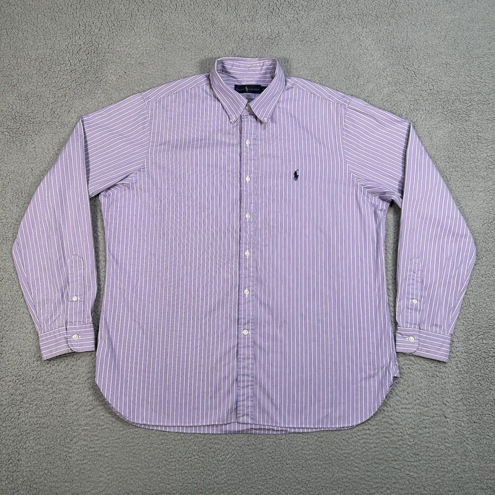Ralph Lauren‎ Shirt Mens 17 Purple Striped Button Down Casual Preppy Pony Dress